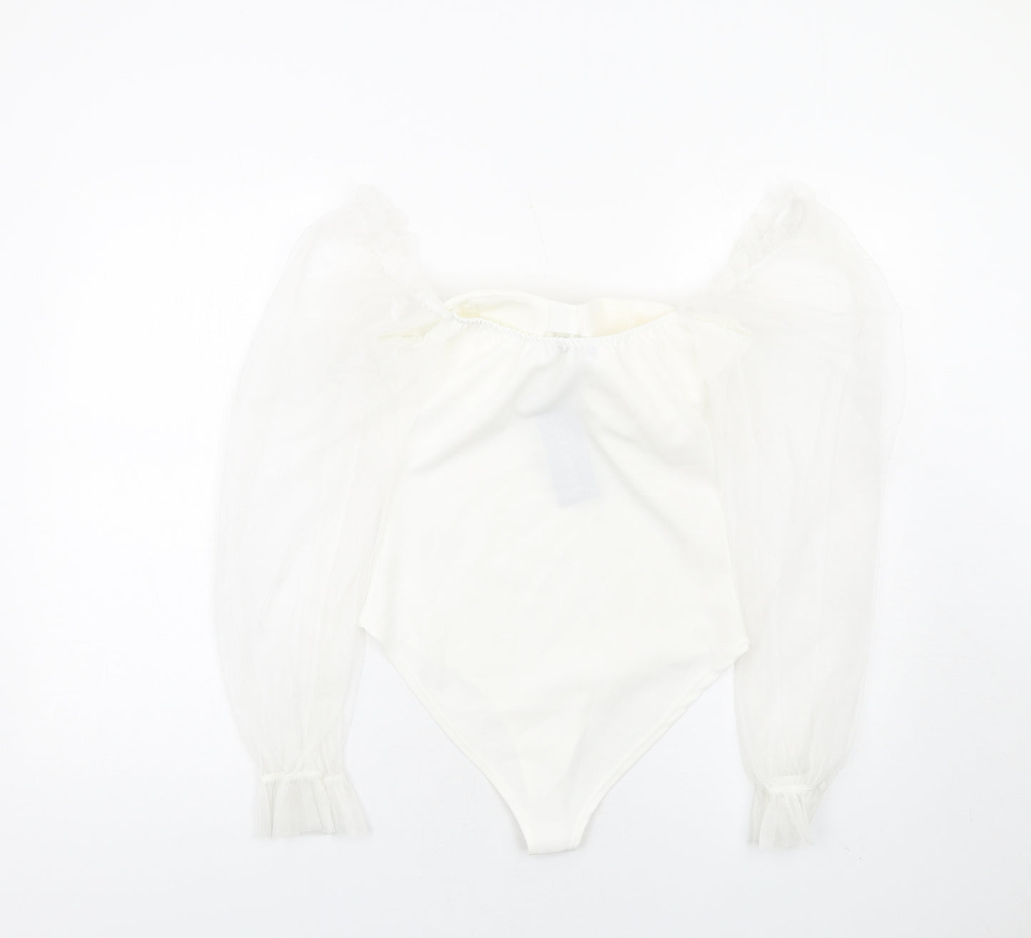 I SAW IT FIRST Womens White Polyester Bodysuit One-Piece Size S Hook & Eye - Milk Maid Mesh Sleeves