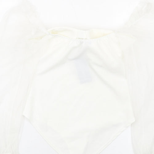 I SAW IT FIRST Womens White Polyester Bodysuit One-Piece Size S Hook & Eye - Milk Maid Mesh Sleeves
