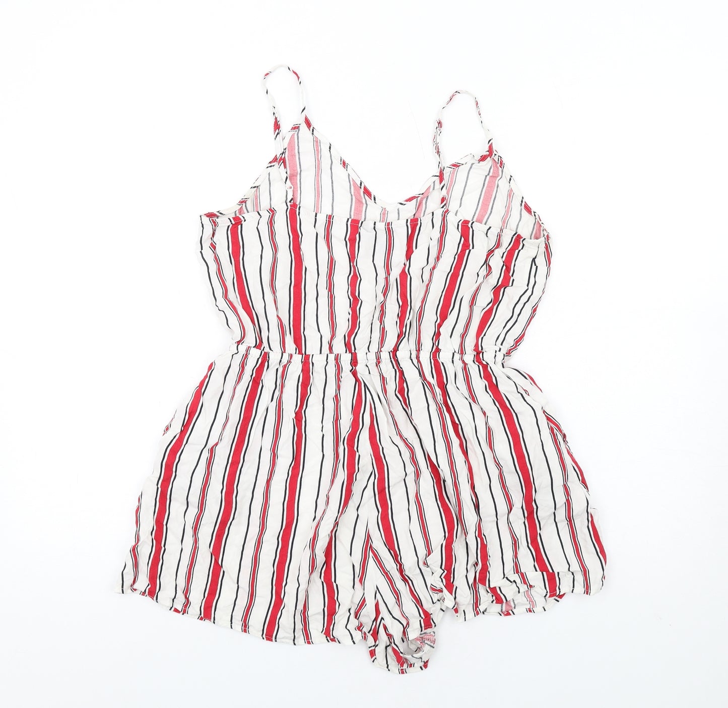 H&M Womens White Striped Vinyl Playsuit One-Piece Size 14 Pullover
