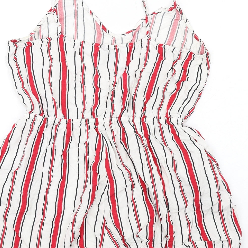 H&M Womens White Striped Vinyl Playsuit One-Piece Size 14 Pullover