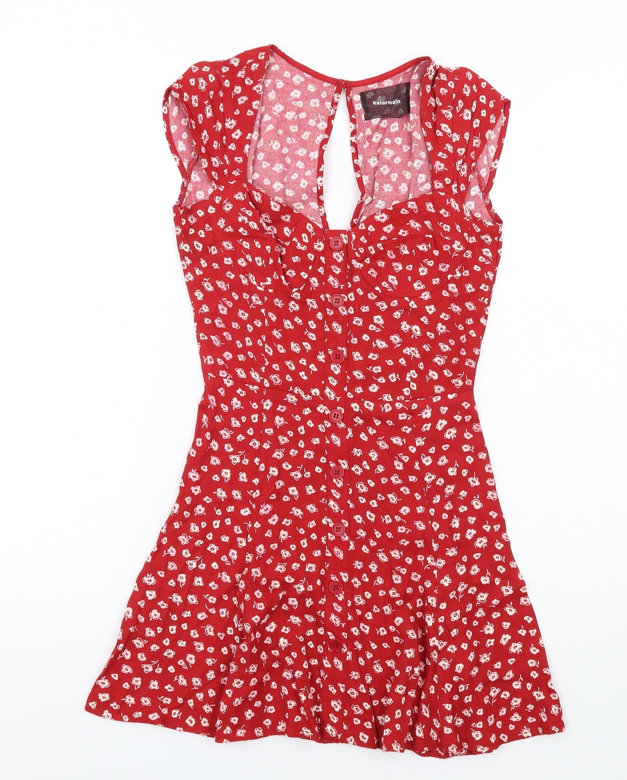 Reformation Womens Red Floral Viscose A-Line Size 4 Square Neck Zip
