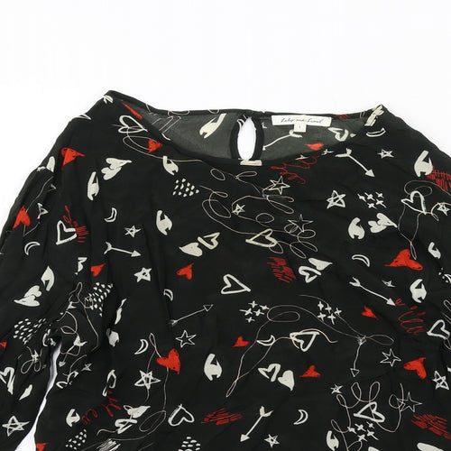 Lily & Lionel Womens Black Geometric Viscose Basic Blouse Size L Round Neck
