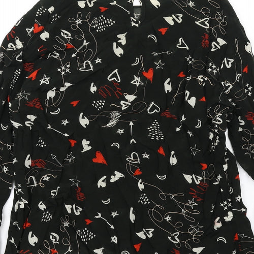 Lily & Lionel Womens Black Geometric Viscose Basic Blouse Size L Round Neck