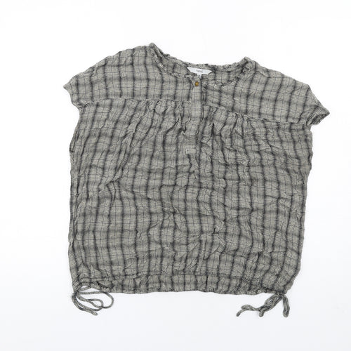 NEXT Womens Blue Plaid Viscose Basic T-Shirt Size 10 Round Neck