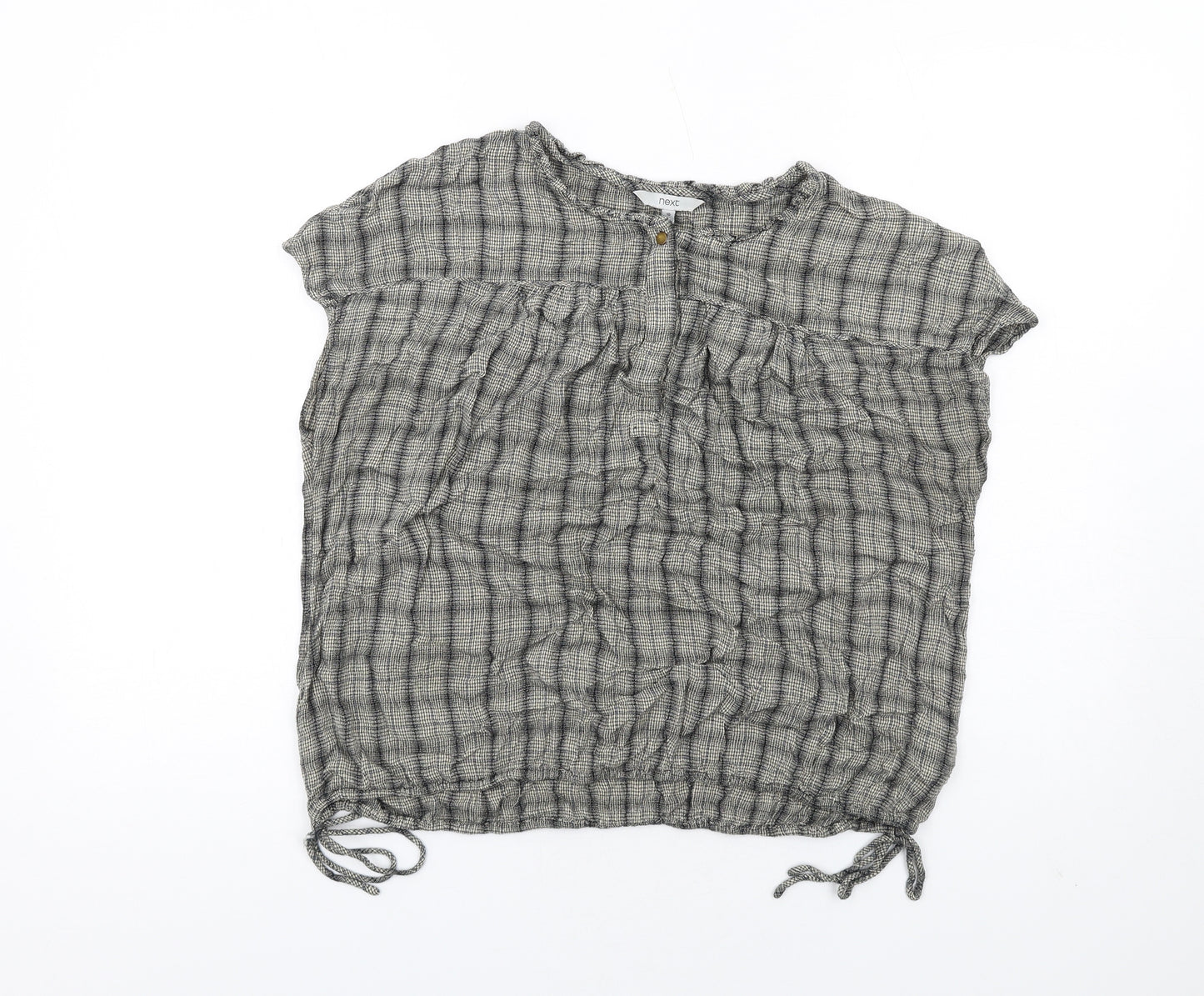 NEXT Womens Blue Plaid Viscose Basic T-Shirt Size 10 Round Neck