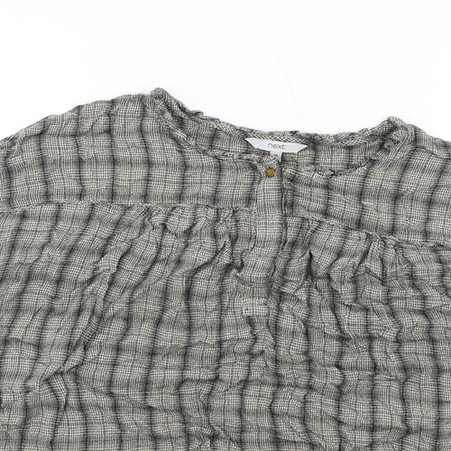 NEXT Womens Blue Plaid Viscose Basic T-Shirt Size 10 Round Neck