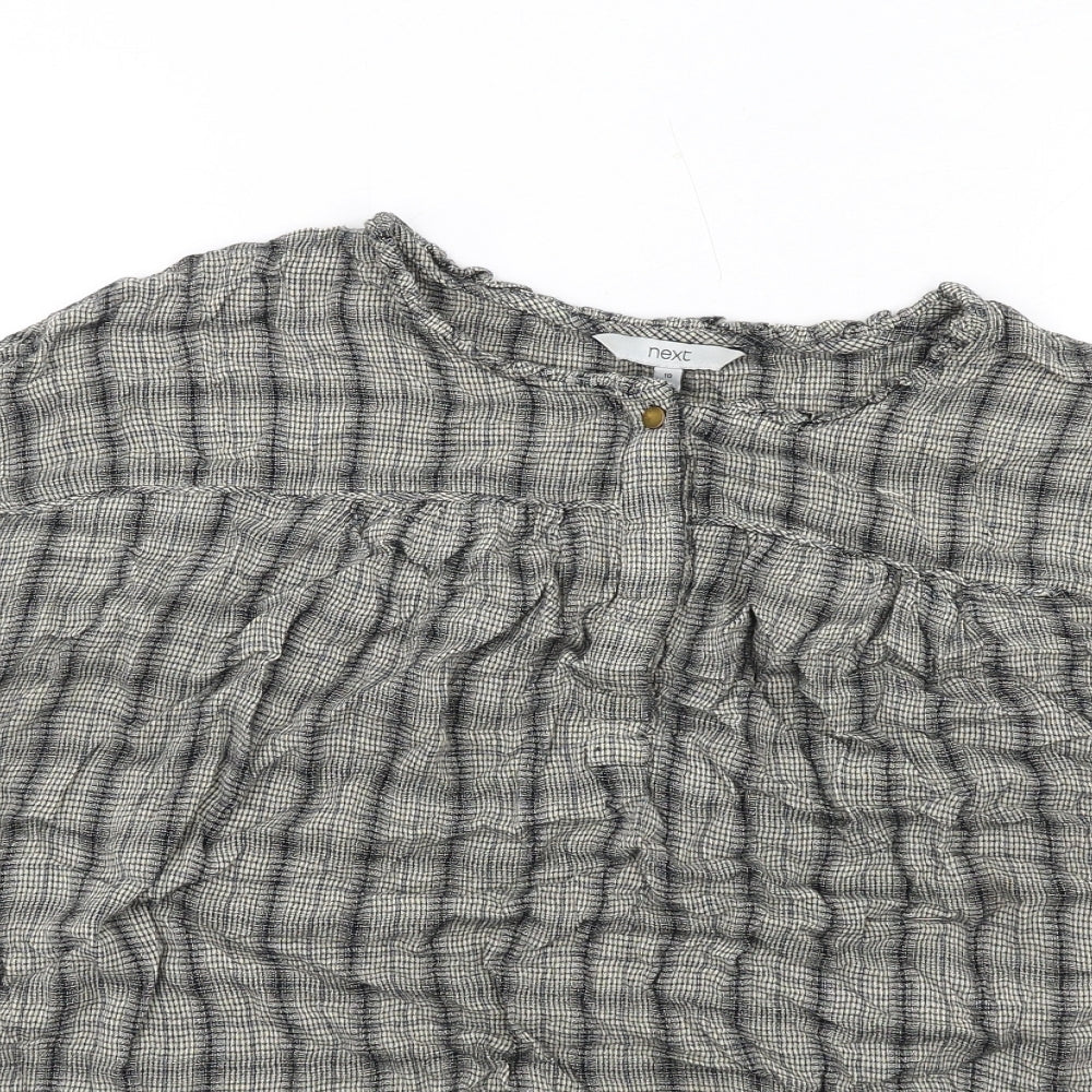 NEXT Womens Blue Plaid Viscose Basic T-Shirt Size 10 Round Neck