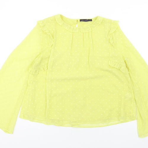 Marks and Spencer Womens Yellow Polyester Basic Blouse Size 10 Round Neck - Ruffle