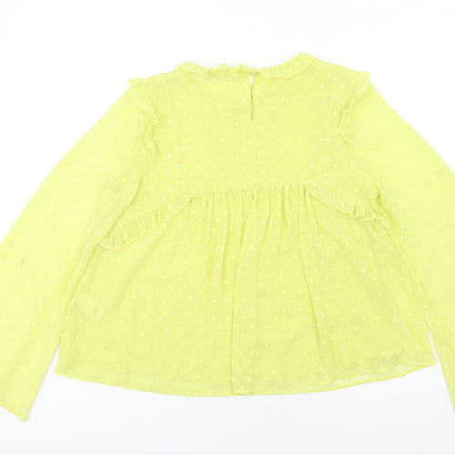 Marks and Spencer Womens Yellow Polyester Basic Blouse Size 10 Round Neck - Ruffle