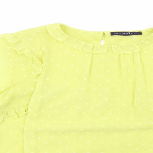 Marks and Spencer Womens Yellow Polyester Basic Blouse Size 10 Round Neck - Ruffle