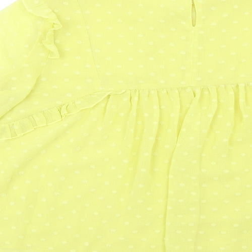 Marks and Spencer Womens Yellow Polyester Basic Blouse Size 10 Round Neck - Ruffle