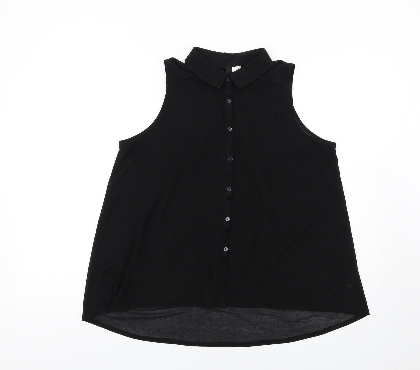 H&M Womens Black Polyester Basic Button-Up Size 12 Collared