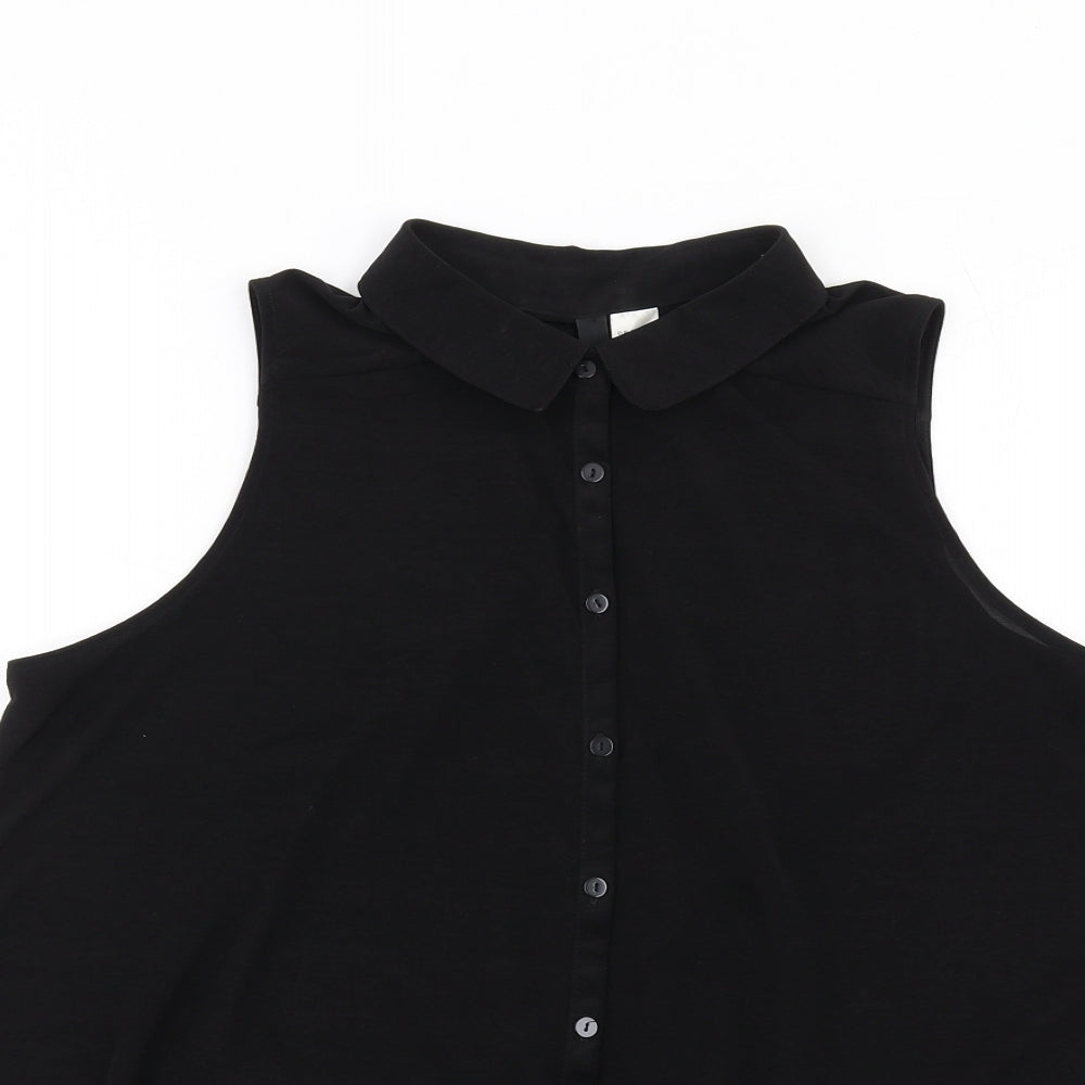 H&M Womens Black Polyester Basic Button-Up Size 12 Collared
