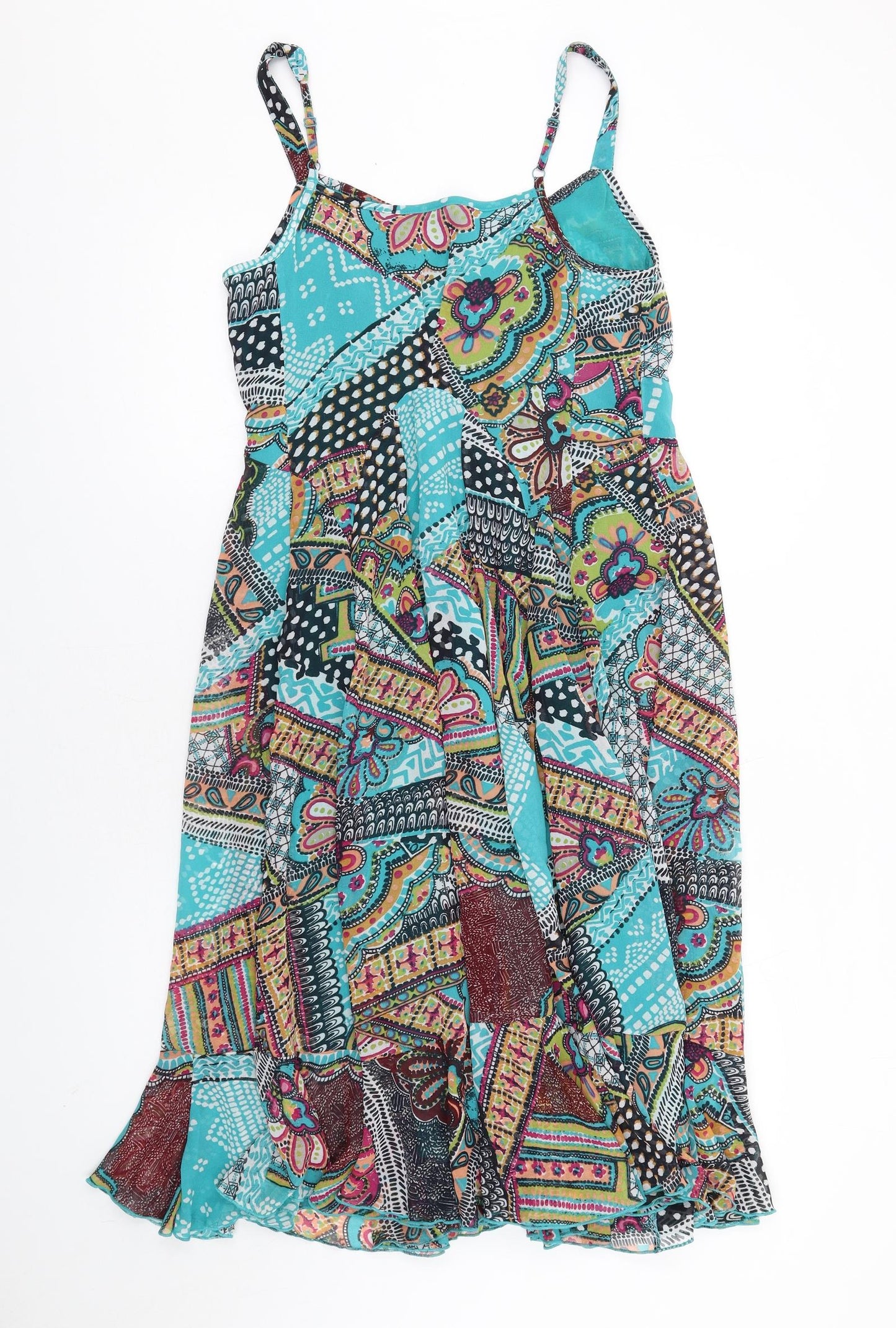 Per Una Womens Multicoloured Geometric Polyester A-Line Size 10 V-Neck Pullover - Beaded Neckline