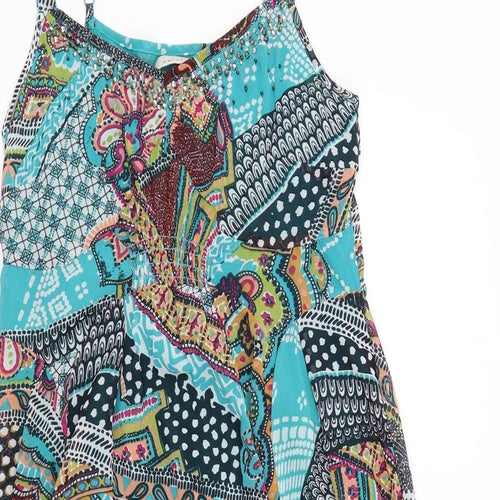 Per Una Womens Multicoloured Geometric Polyester A-Line Size 10 V-Neck Pullover - Beaded Neckline