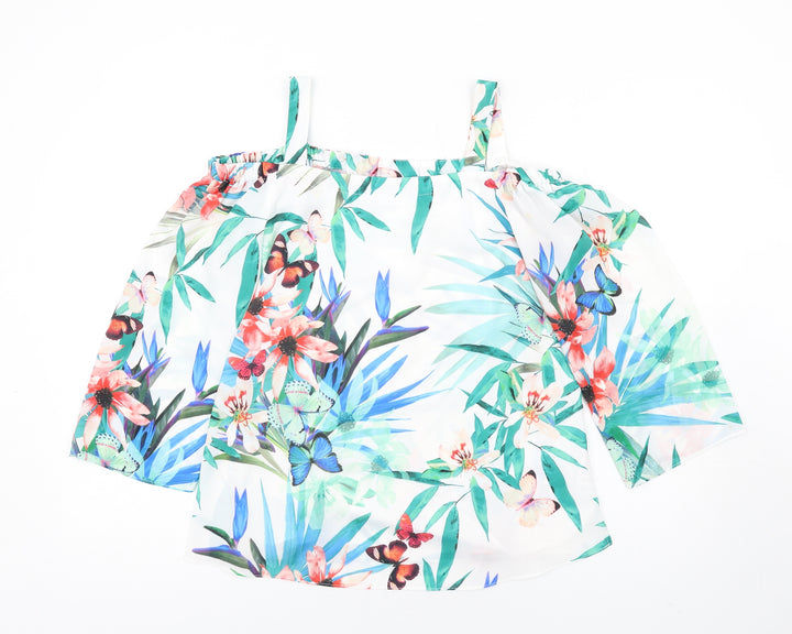 Wallis Womens Multicoloured Floral Polyester Basic Blouse Size S Off the Shoulder