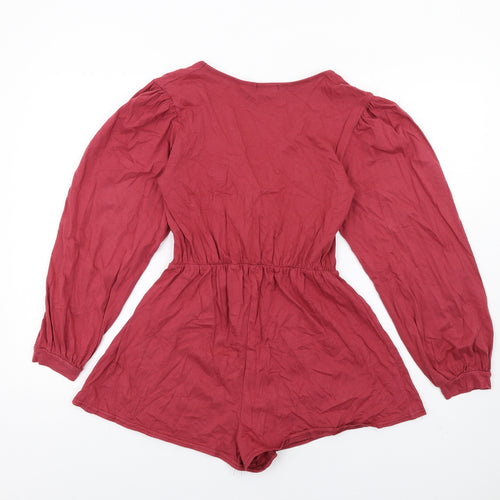 Boohoo Womens Red Cotton Playsuit One-Piece Size 10 Pullover