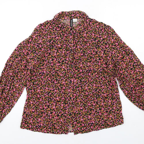H&M Womens Multicoloured Floral Viscose Basic Button-Up Size M Collared