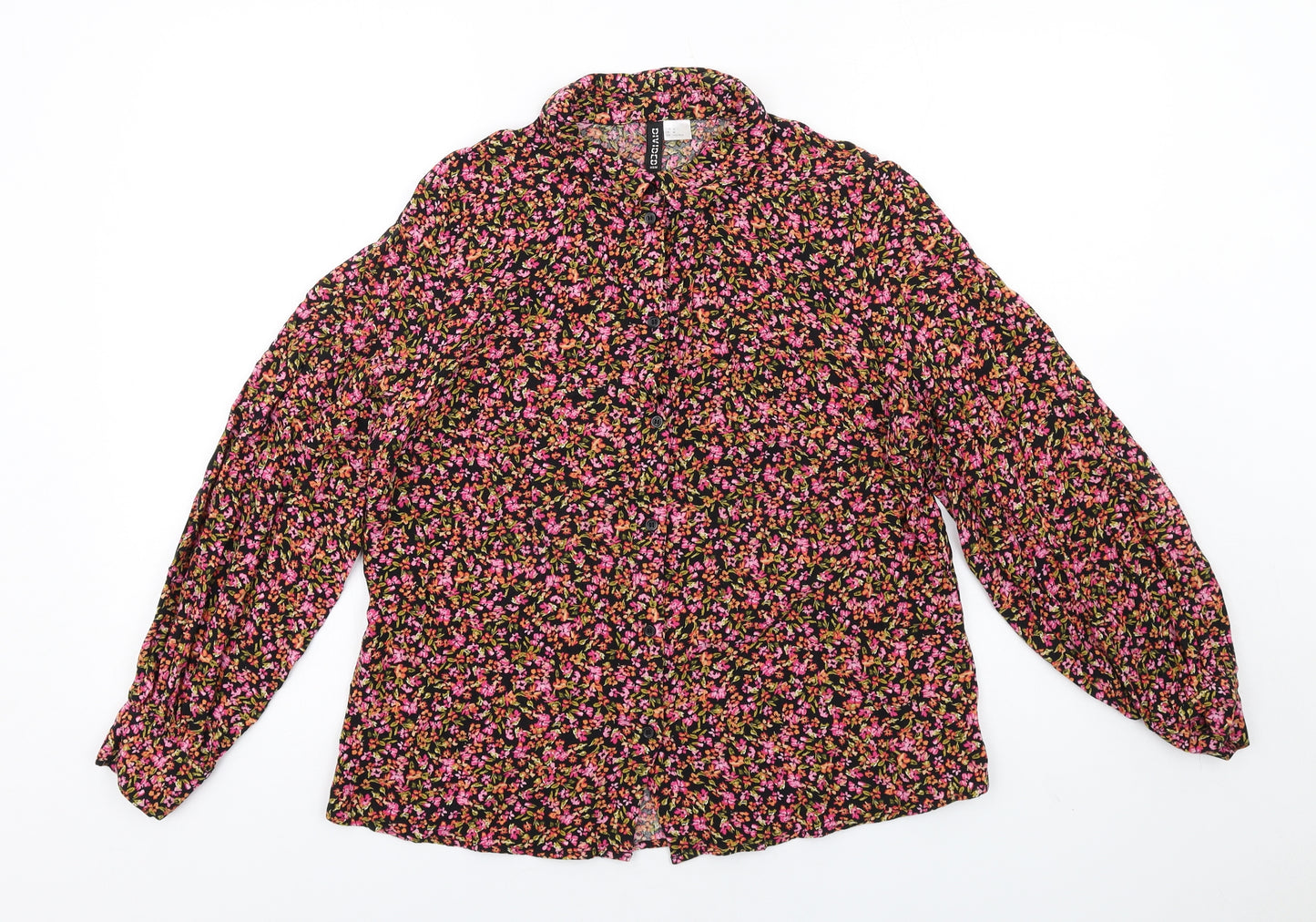 H&M Womens Multicoloured Floral Viscose Basic Button-Up Size M Collared