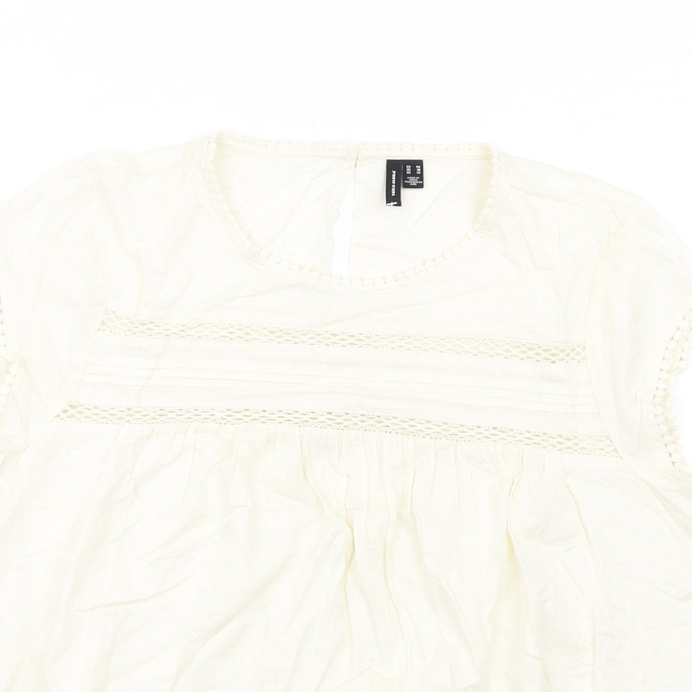 VERO MODA Womens Ivory Viscose Basic Blouse Size 18 Round Neck