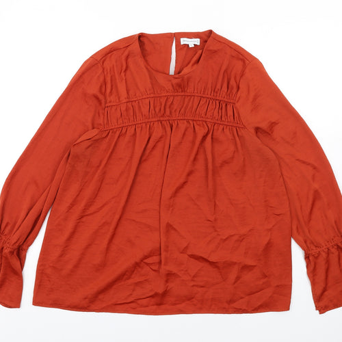 Warehouse Womens Orange Polyester Basic Blouse Size 14 Round Neck - Ruched Front
