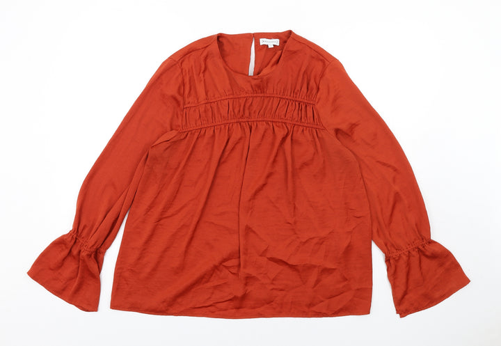 Warehouse Womens Orange Polyester Basic Blouse Size 14 Round Neck - Ruched Front
