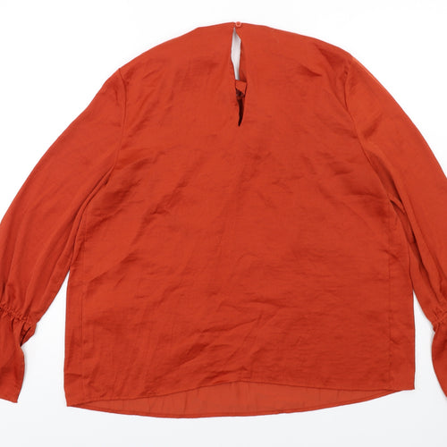 Warehouse Womens Orange Polyester Basic Blouse Size 14 Round Neck - Ruched Front