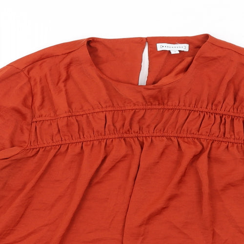 Warehouse Womens Orange Polyester Basic Blouse Size 14 Round Neck - Ruched Front