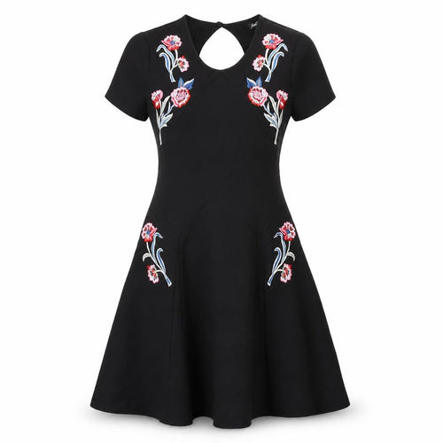 Fallen Star Womens Black Polyester A-Line Size 10 Round Neck Zip - Floral Embroidery