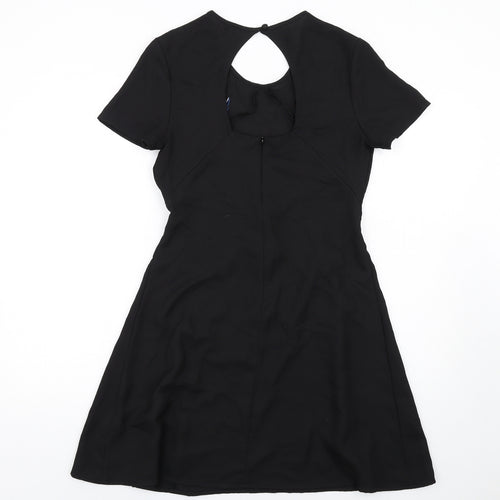 Fallen Star Womens Black Polyester A-Line Size 10 Round Neck Zip - Floral Embroidery