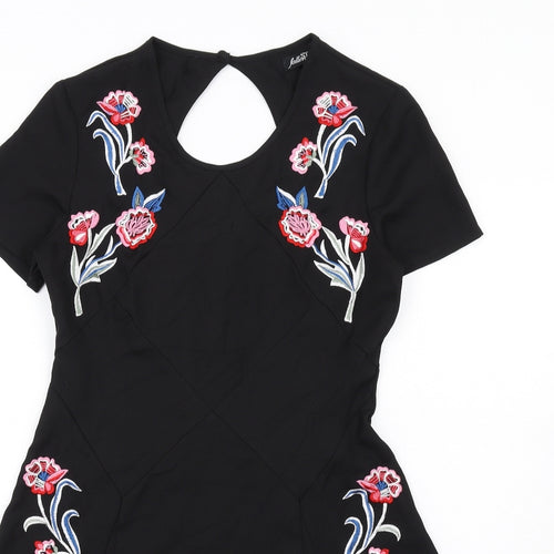 Fallen Star Womens Black Polyester A-Line Size 10 Round Neck Zip - Floral Embroidery