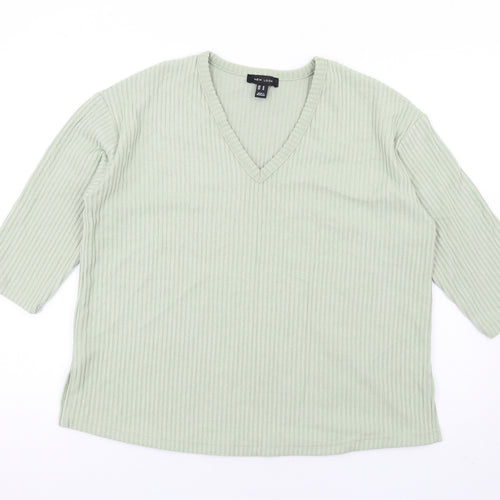 New Look Womens Green V-Neck Polyester Pullover Jumper Size M
