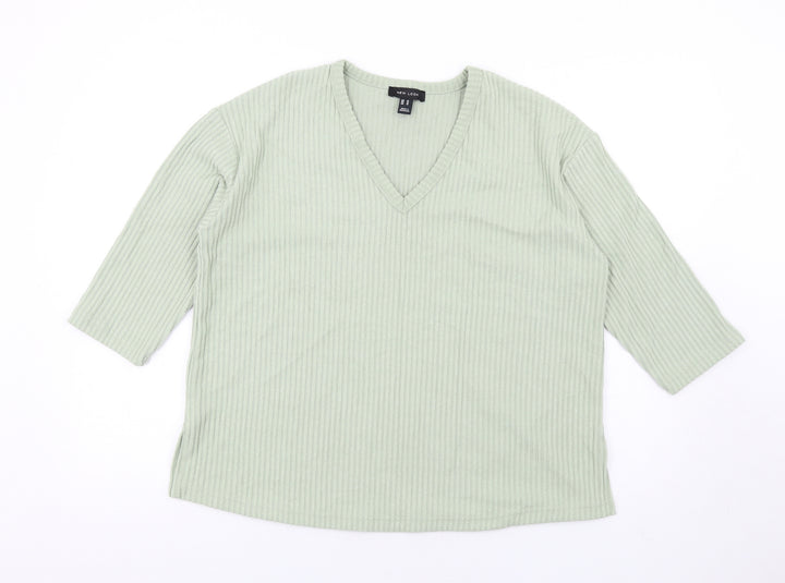 New Look Womens Green V-Neck Polyester Pullover Jumper Size M