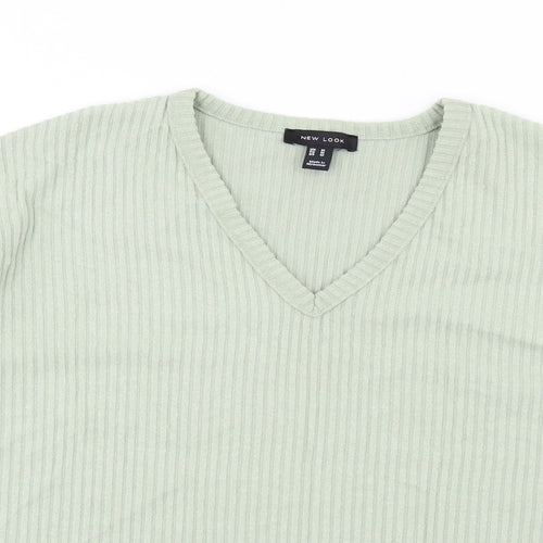 New Look Womens Green V-Neck Polyester Pullover Jumper Size M