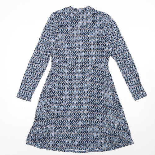 Marks and Spencer Womens Blue Geometric Viscose A-Line Size 10 Round Neck Pullover