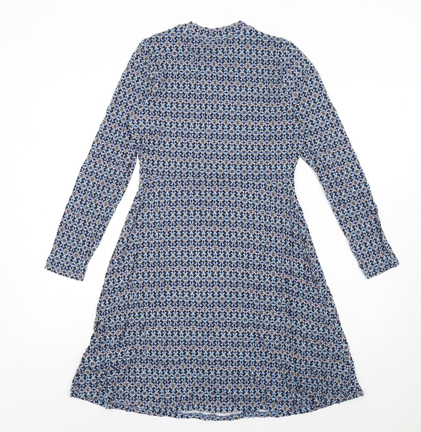 Marks and Spencer Womens Blue Geometric Viscose A-Line Size 10 Round Neck Pullover