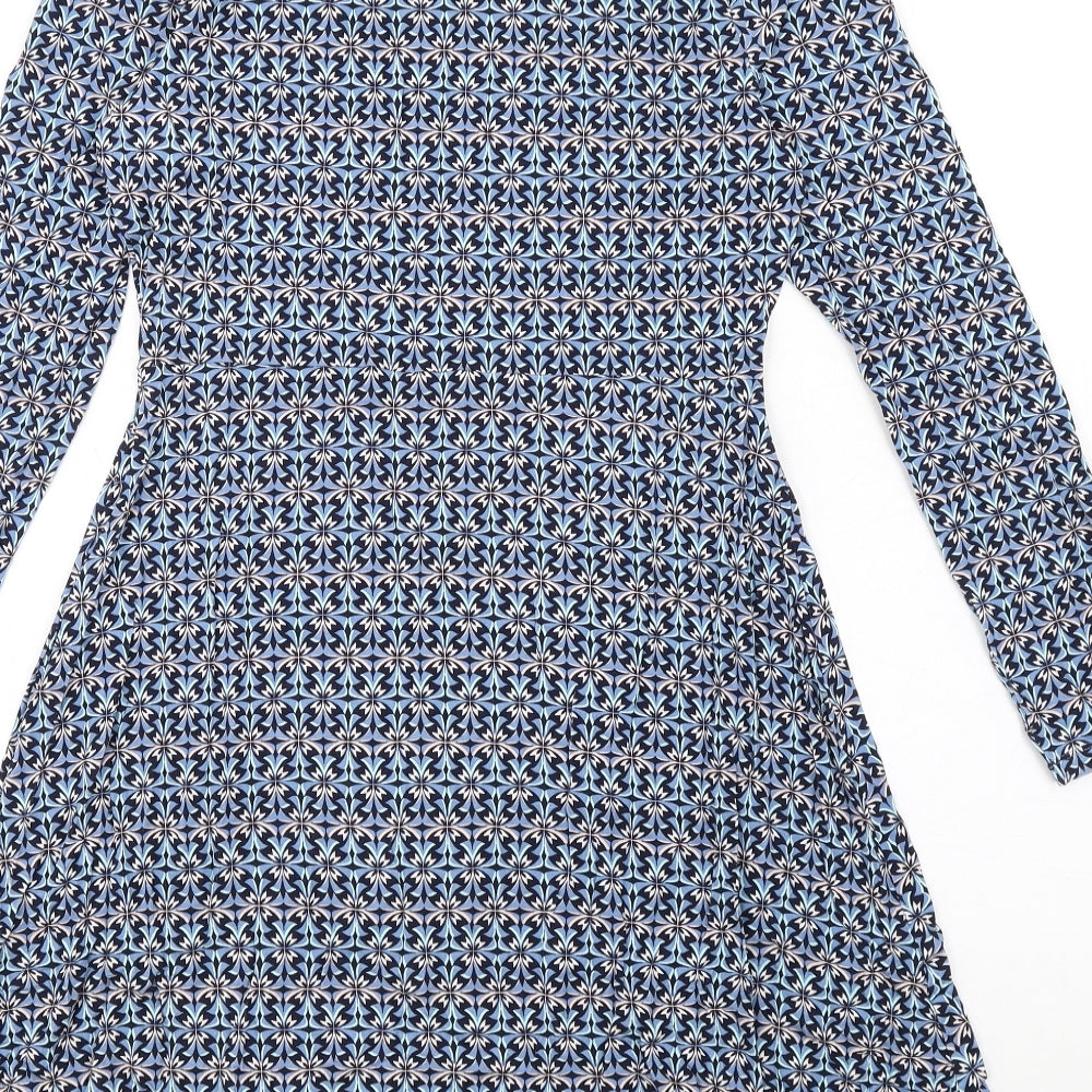 Marks and Spencer Womens Blue Geometric Viscose A-Line Size 10 Round Neck Pullover