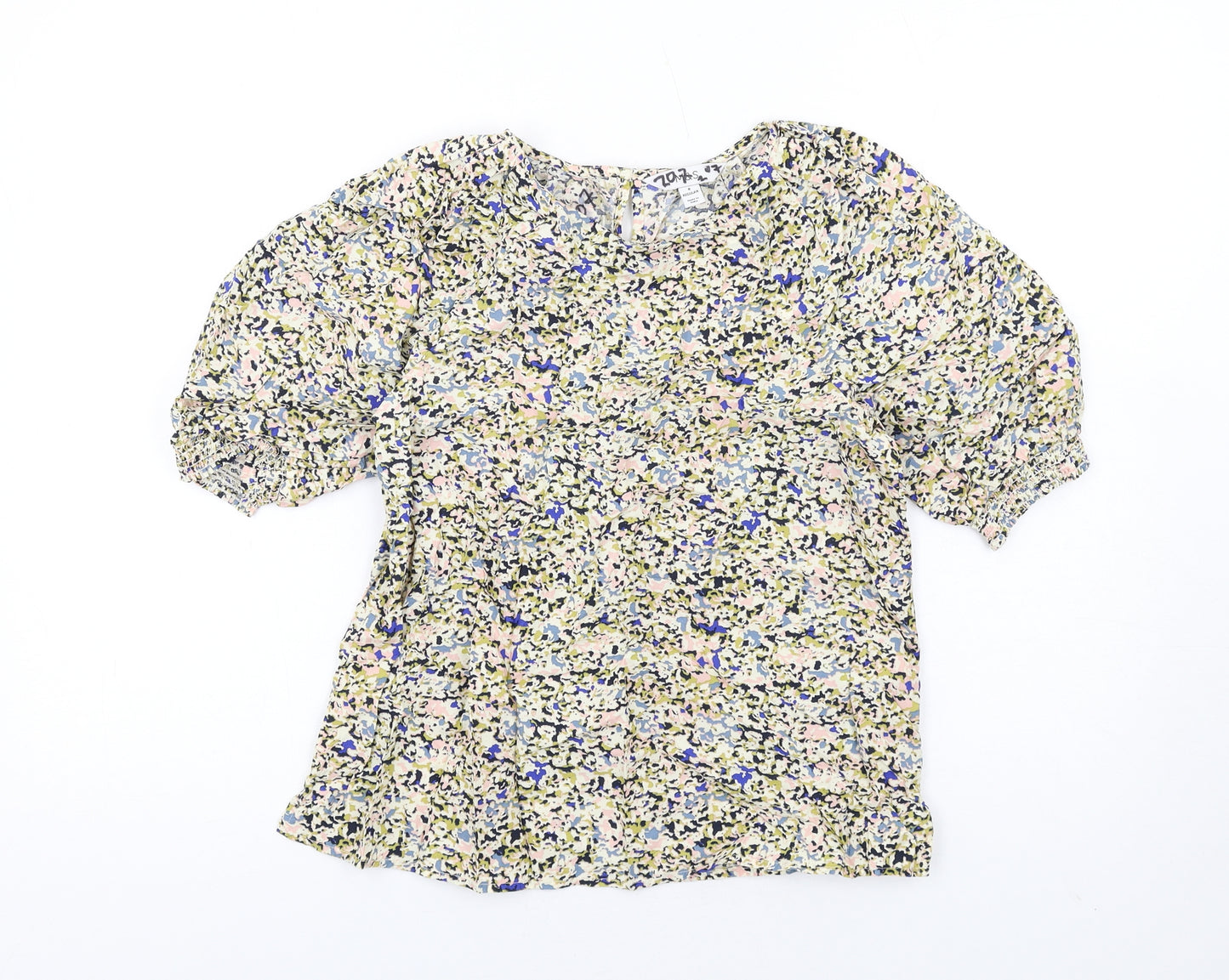 Marks and Spencer Womens Multicoloured Geometric Cotton Basic T-Shirt Size 8 Round Neck