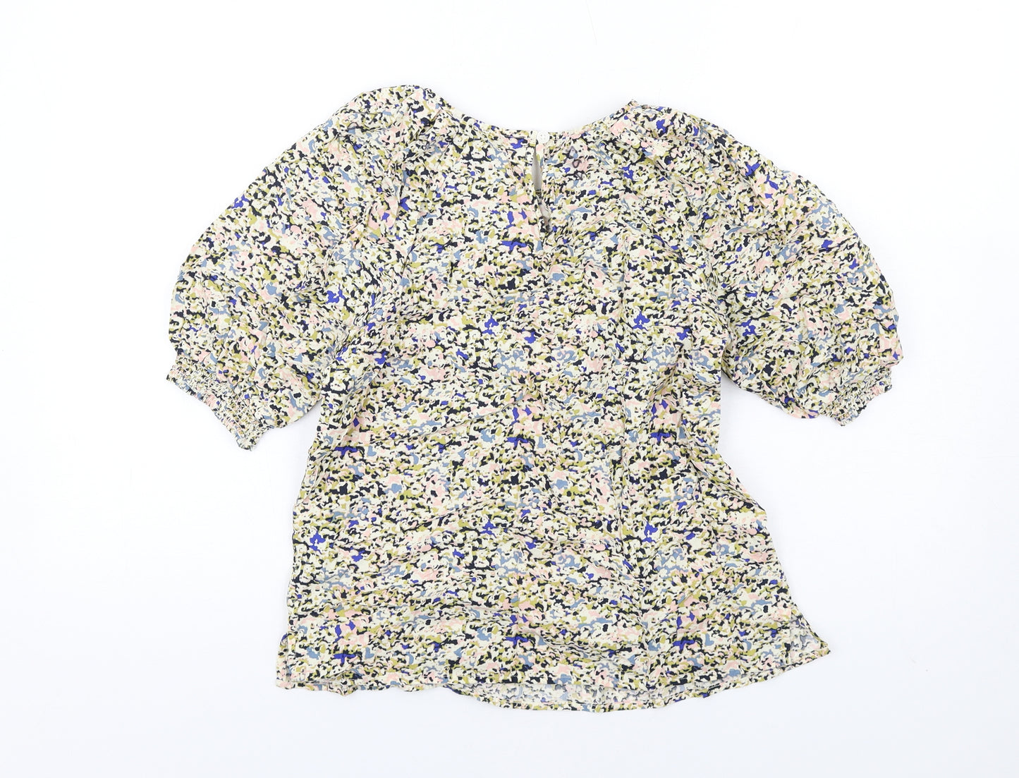 Marks and Spencer Womens Multicoloured Geometric Cotton Basic T-Shirt Size 8 Round Neck