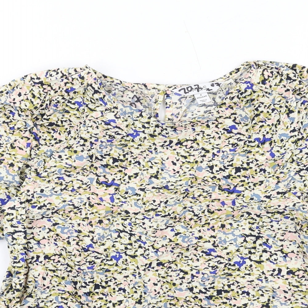 Marks and Spencer Womens Multicoloured Geometric Cotton Basic T-Shirt Size 8 Round Neck