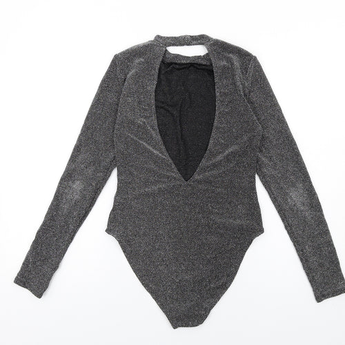 H&M Womens Silver Polyamide Bodysuit One-Piece Size M Snap - Open Back