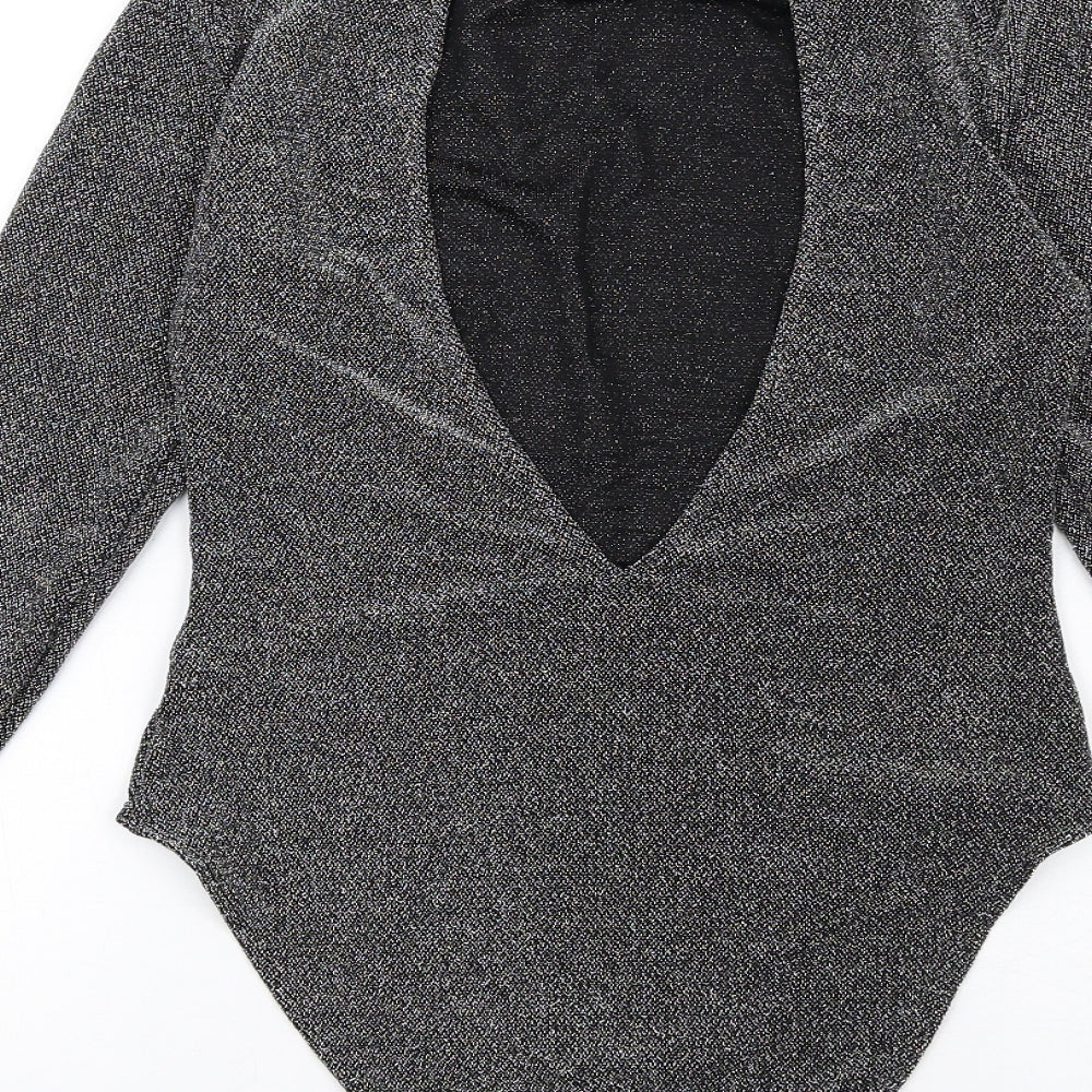 H&M Womens Silver Polyamide Bodysuit One-Piece Size M Snap - Open Back