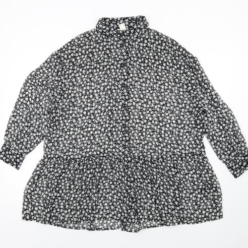 H&M Womens Black Geometric Polyester Basic Button-Up Size 8 Collared