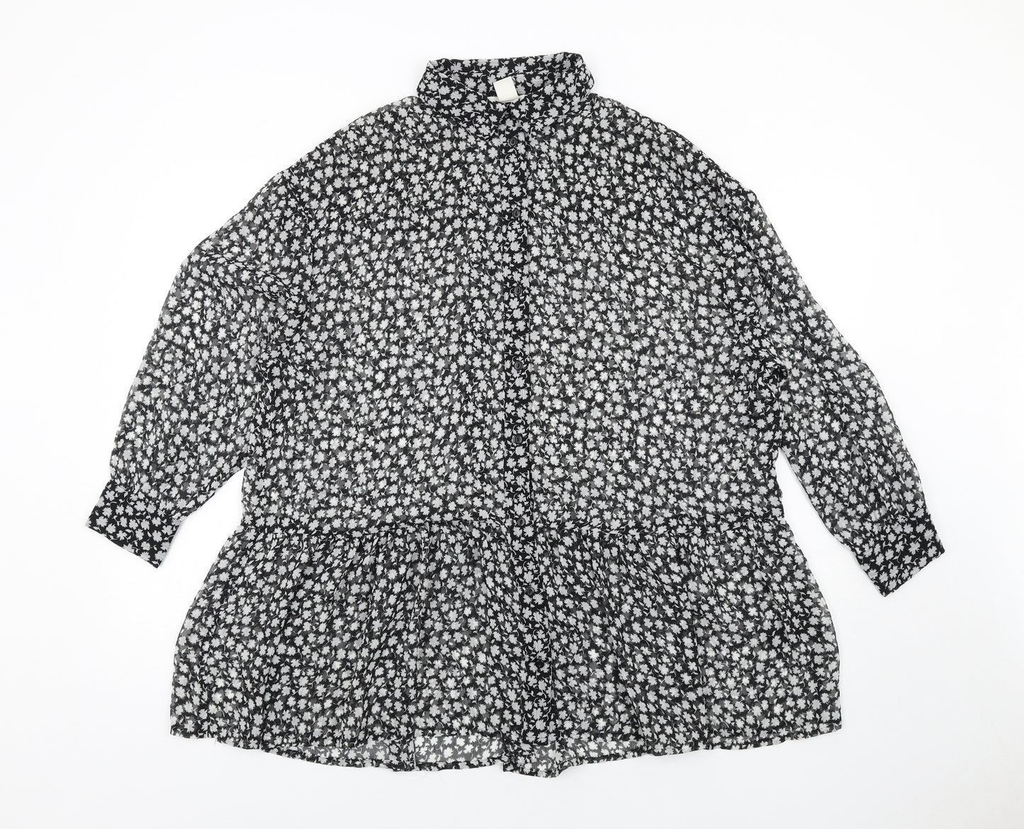 H&M Womens Black Geometric Polyester Basic Button-Up Size 8 Collared