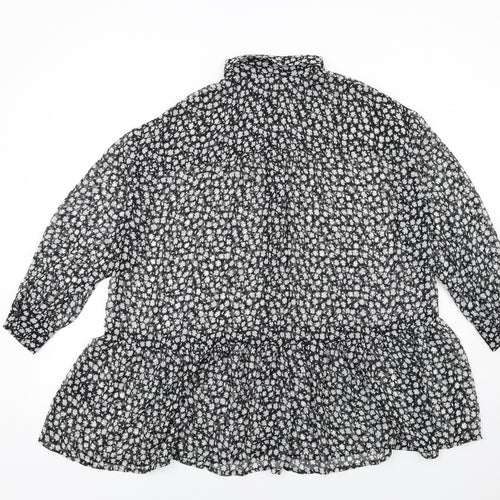 H&M Womens Black Geometric Polyester Basic Button-Up Size 8 Collared