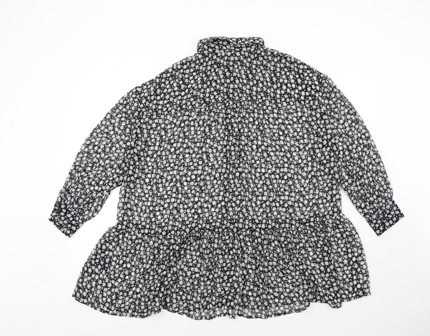 H&M Womens Black Geometric Polyester Basic Button-Up Size 8 Collared