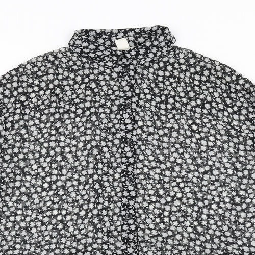 H&M Womens Black Geometric Polyester Basic Button-Up Size 8 Collared