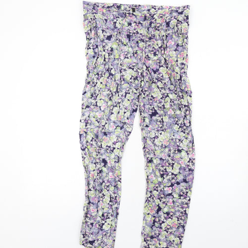 Warehouse Womens Multicoloured Floral Viscose Trousers Size 12 L30 in Regular Drawstring
