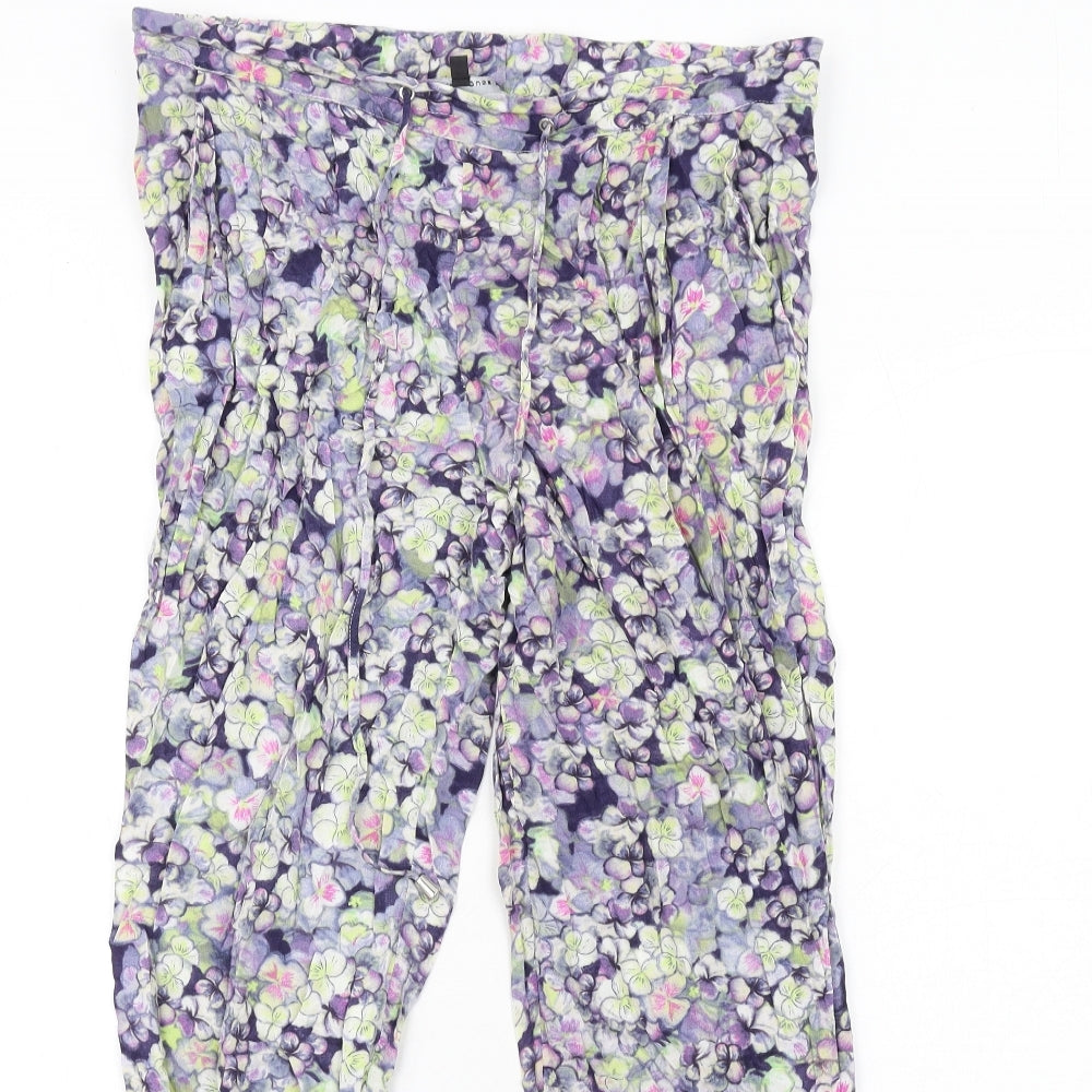 Warehouse Womens Multicoloured Floral Viscose Trousers Size 12 L30 in Regular Drawstring