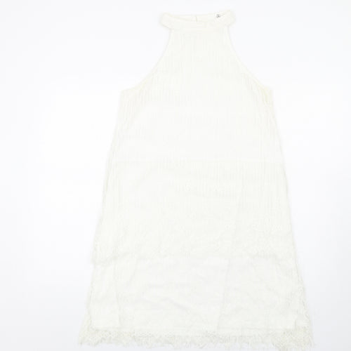 Missguided Womens White Nylon A-Line Size 14 Mock Neck Button
